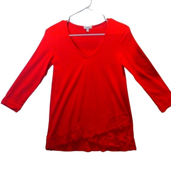 Red Long Sleeve Scoop Neck Blouse Layer detail along the bottom & cuffs Size XS - Picture 7 of 7